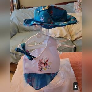 Floral Blue and White Swim Set for Dol